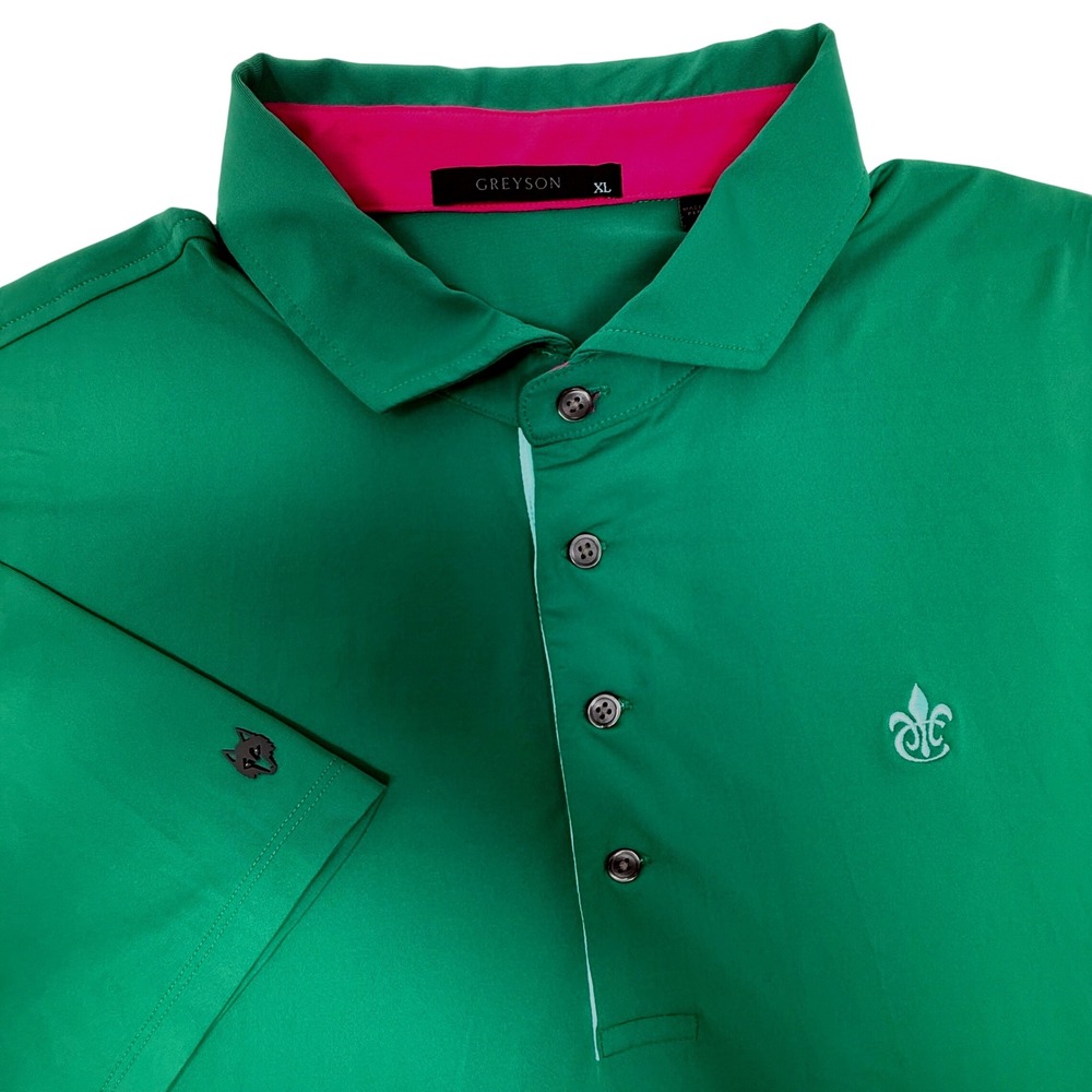 Greyson Mens XL Performance Golf Polo Shirt Green Pink Trim Short Sleeve